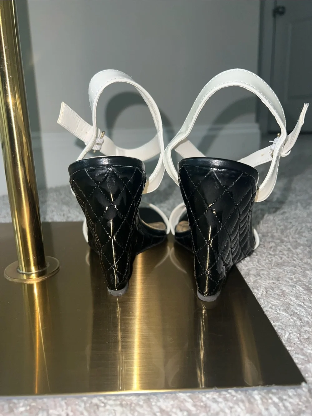 New White Chain-Accent Wedge Sandals - Women